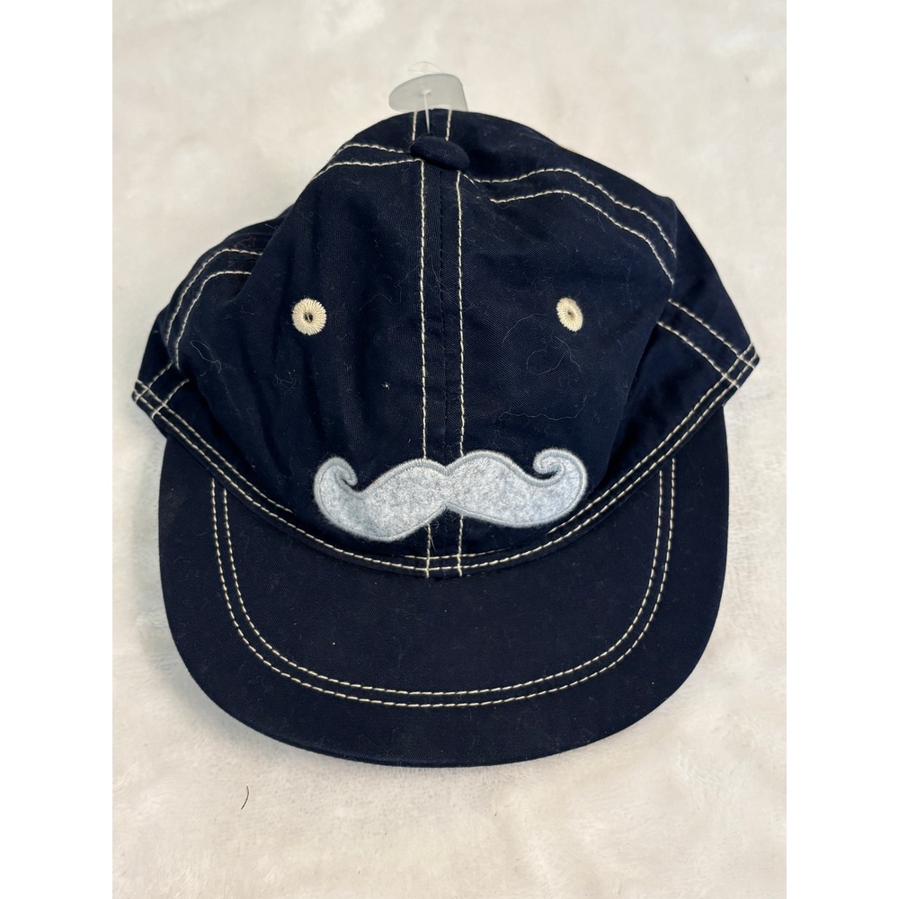 BabyGap Navy Blue Mustache Embroidered Baseball Cap Hat 6-12 Months NWT
